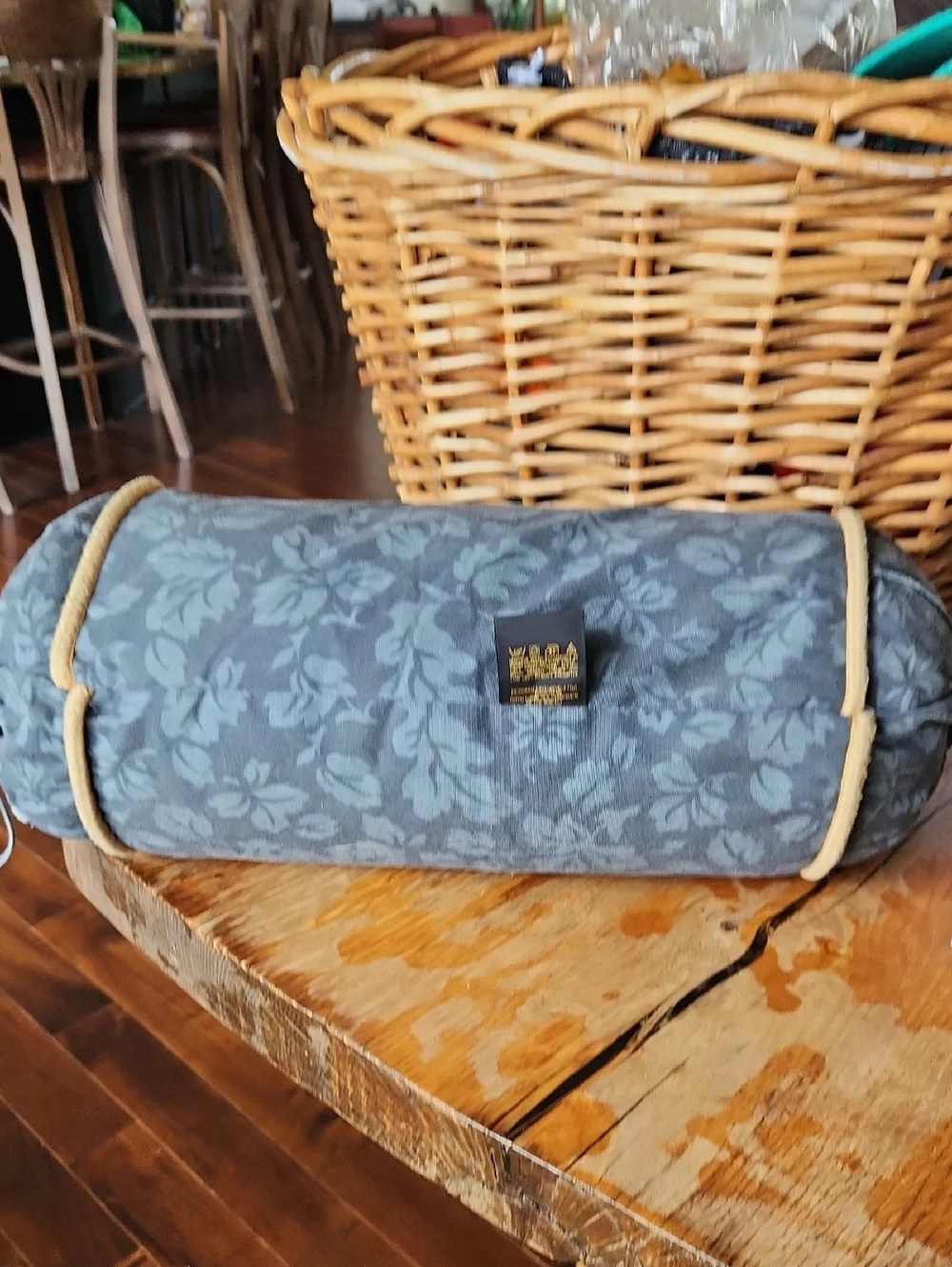 Fendi Bed & Bath Blue Tan Floral Bolster Pillow 18